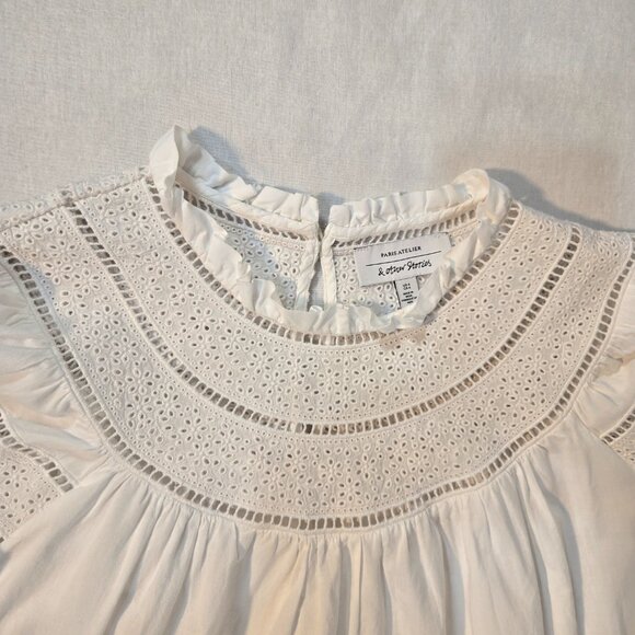 & OTHER STORIES Cottagecore Embroidered A-Line Ruffle WHITE Top Size 4 LIKE NEW! - Picture 4 of 16